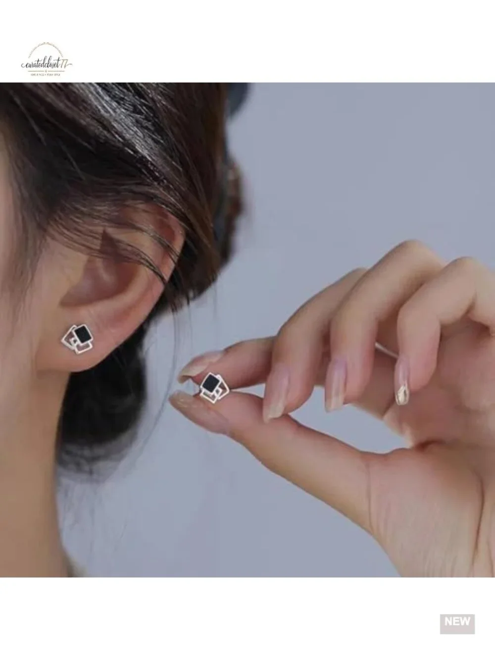 Silver Square Enamel Stud Earrings Geometric Dainty Minimalist Jewelry